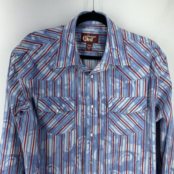 Vintage Red Mens Medium Pearl Snap Western Cowboy Shirt Retro Rodeo Grunge Punk - Picture 2 of 8